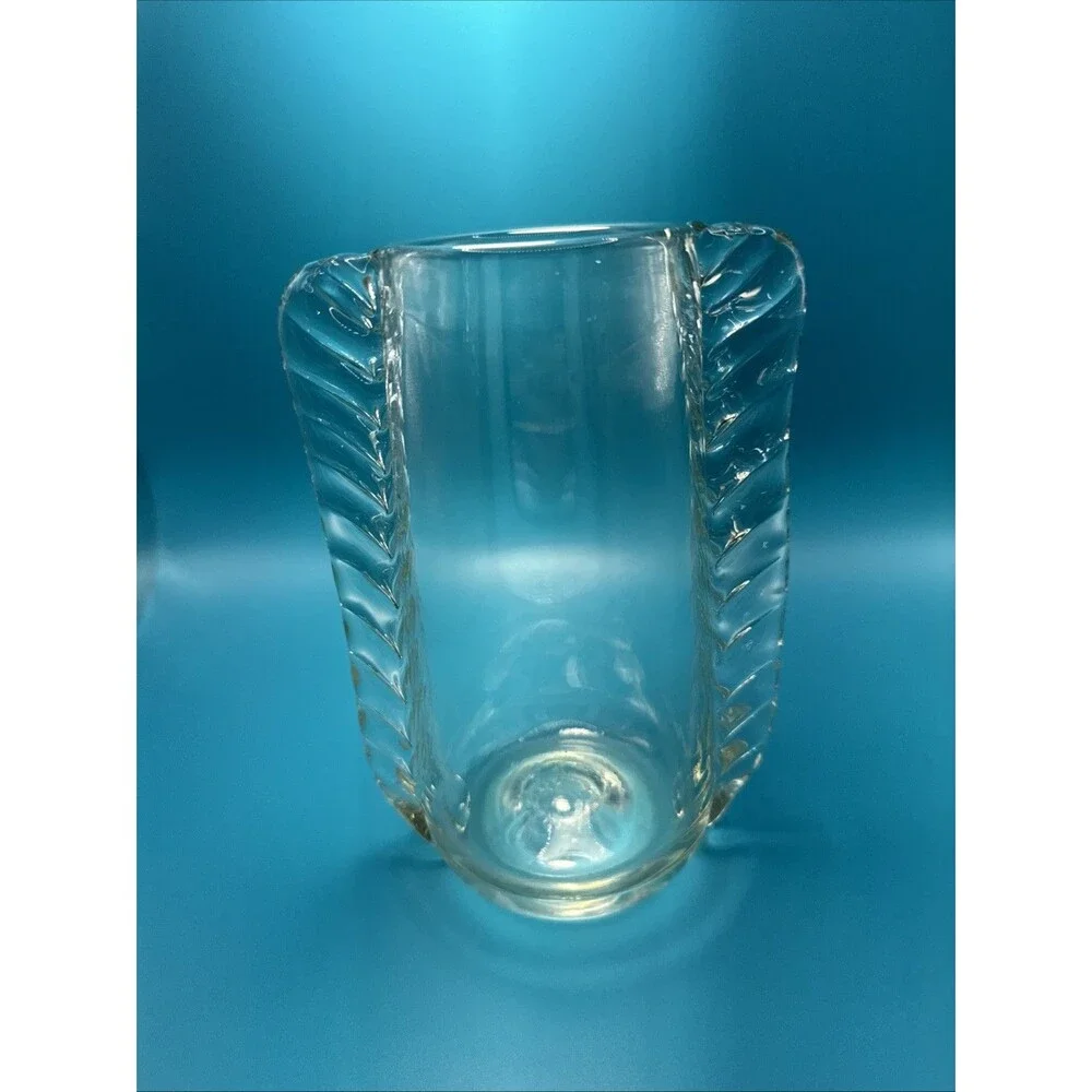 VNT Braided Glass Vase Handblown Clear W/ Slight Green  Tint 7.5”